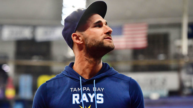 ST PETERSBURG, FLORIDA - JULY 15: Kevin Kiermaier#39 of the Tampa Bay Rays looks on during a game against the Baltimore Orioles at Tropicana Field on July 15, 2022 in St Petersburg, Florida.