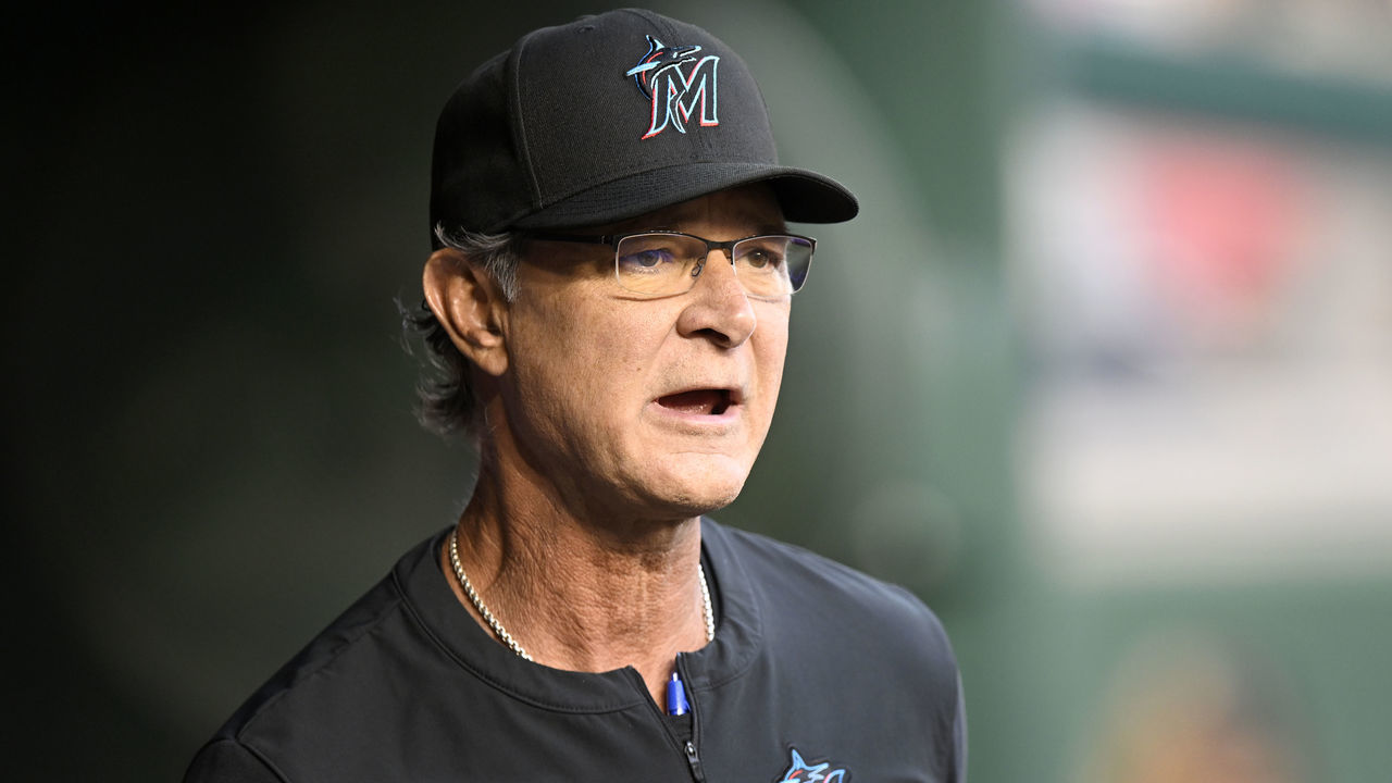 WASHINGTON, DC - SEPTEMBER 16: Manager Don Mattingly #8 of the Miami Marlins walks in the dugout before the game against the Washington Nationals at Nationals Park on September 16, 2022 in Washington, DC.