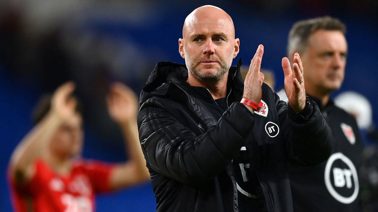 CARDIFF, WALES - SEPTEMBER 25: Rob Page, Head Coach of Wales applauds the fans following their side's defeat in the UEFA Nations League League A Group 4 match between Wales and Poland at Cardiff City Stadium on September 25, 2022 in Cardiff, Wales.