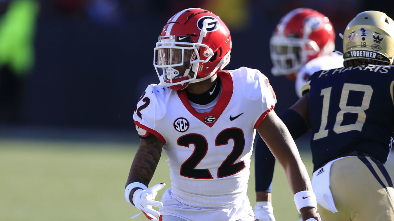 ATLANTA, GA - NOVEMBER 27: Defensive back Javon Bullard #22 of the Georgia Bulldogs during the college football game between the Georgia Tech Yellow Jackets and the University of Georgia Bulldogs on November 27, 2021 at Bobby Dodd Stadium at historic Grant Field in Atlanta, GA.