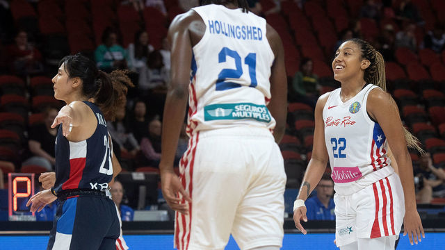 SYDNEY, AUSTRALIA - SEPTEMBER 27: Puerto Rico's Arella Guirantes smiles during the 2022 FIBA Women's Basketball World Cup Group A match between Puerto Rico and Korea at Sydney Superdome, on September 27, 2022, in Sydney, Australia.