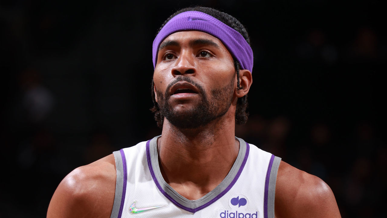 BROOKLYN, NY - FEBRUARY 14: Maurice Harkless #8 of the Sacramento Kings shoots a free throw during the game against the Brooklyn Nets on February 14, 2022 at Barclays Center in Brooklyn, New York. Mandatory Copyright Notice: Copyright 2022 NBAE