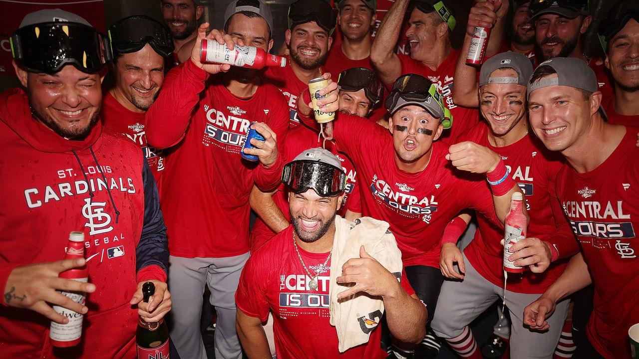 MILWAUKEE, WISCONSIN - SEPTEMBER 27: The St. Louis Cardinals celebrate clinching the National League Central Division after defeating the Milwaukee Brewers at American Family Field on September 27, 2022 in Milwaukee, Wisconsin.