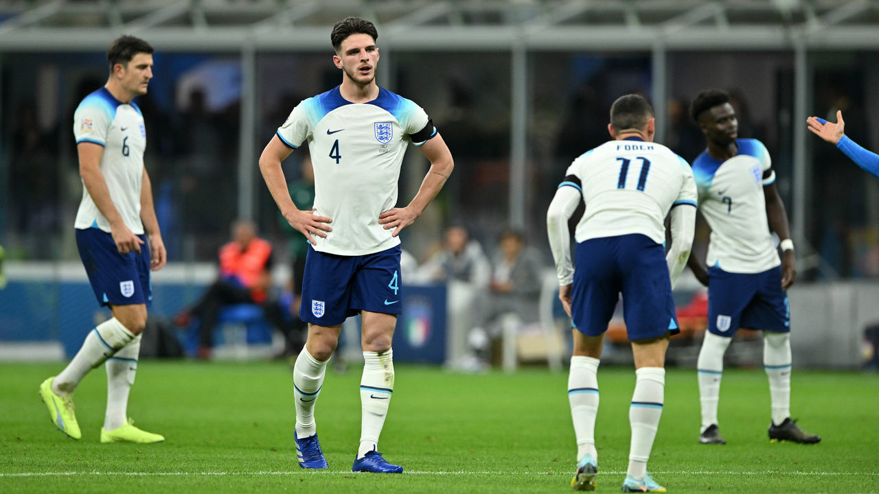 MILAN, ITALY - SEPTEMBER 23: Declan Rice of England looks on during the UEFA Nations League League A Group 3 match between Italy and England at San Siro on September 23, 2022 in Milan, Italy.
