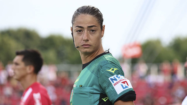 MONZA, ITALY - AUGUST 26: Referee Maria Sole Ferrieri Caputi looks during the Serie A match between AC Monza and Udinese Calcio at Stadio Brianteo on August 26, 2022 in Monza, Italy.