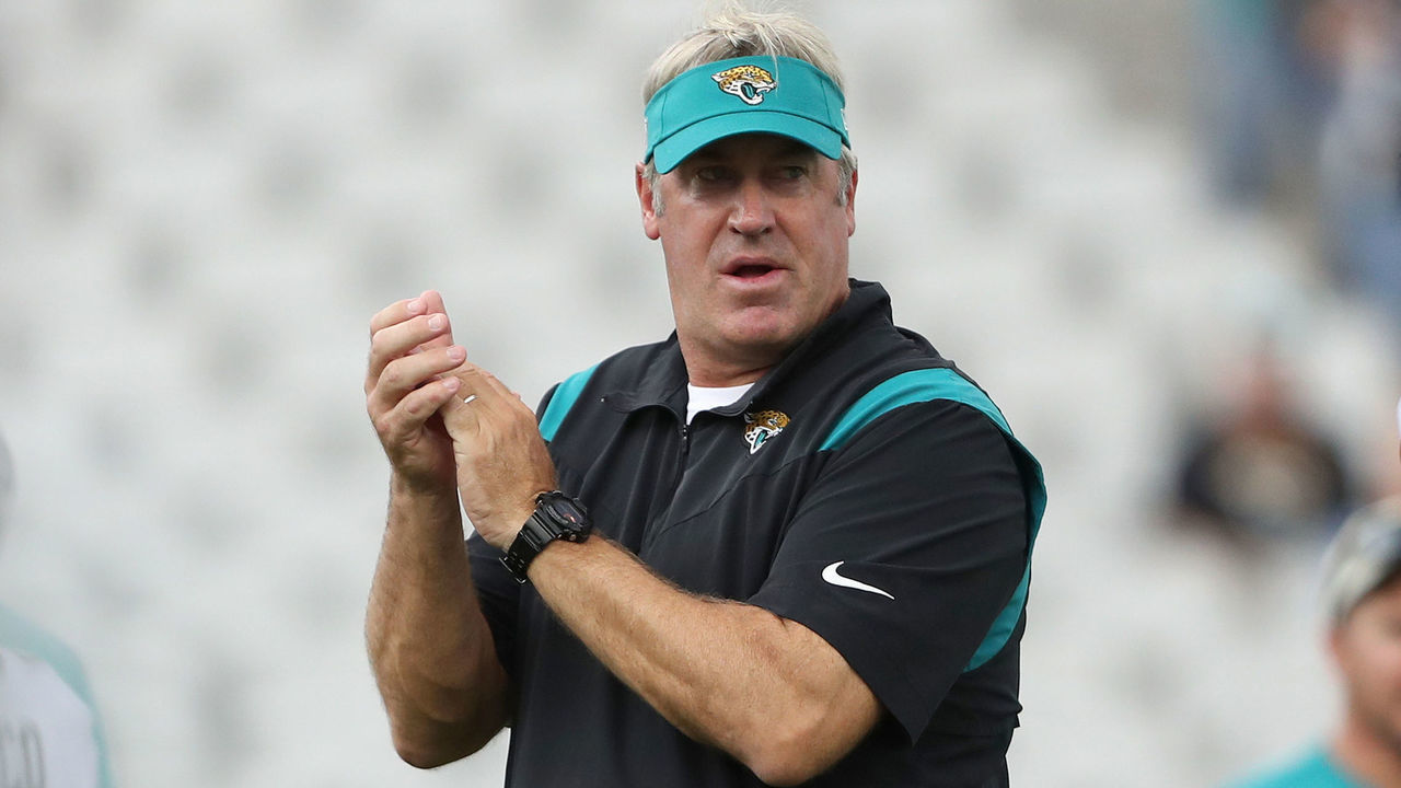 JACKSONVILLE, FLORIDA - SEPTEMBER 18: Head coach Doug Pederson of the Jacksonville Jaguars looks on before a game against the Indianapolis Colts at TIAA Bank Field on September 18, 2022 in Jacksonville, Florida.