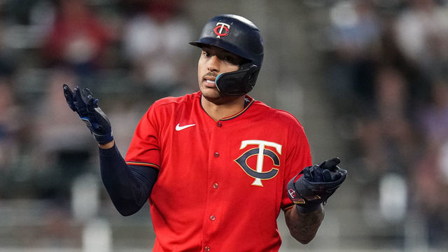 MINNEAPOLIS, MN - SEPTEMBER 13: Carlos Correa #4 of the Minnesota Twins looks on against the Kansas City Royals on September 13, 2022 at Target Field in Minneapolis, Minnesota.