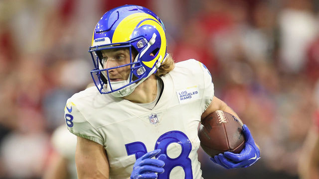 GLENDALE, ARIZONA - SEPTEMBER 25: Wide receiver Ben Skowronek #18 of the Los Angeles Rams runs with the football during the second half of the NFL game at State Farm Stadium on September 25, 2022 in Glendale, Arizona. The Rams defeated the Cardinals 20-12.
