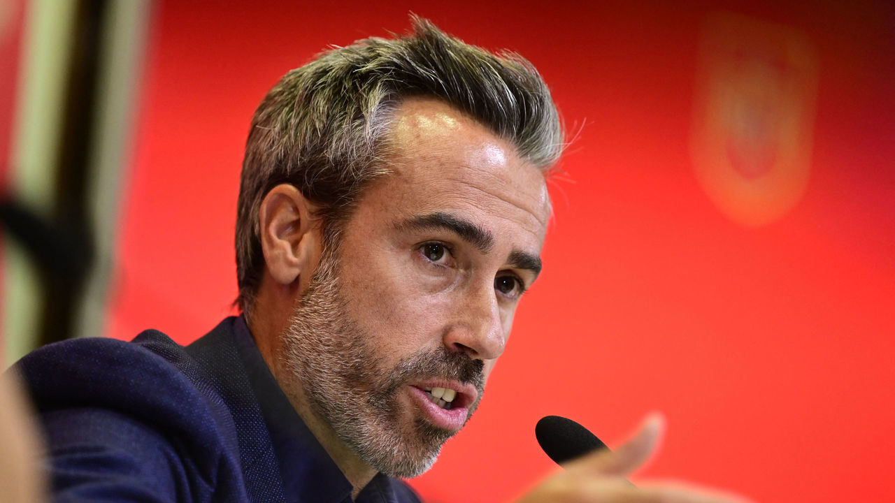 Spain's women national football team coach Jorge Vilda holds a press conference at the Las Rozas football sports city near Madrid on September 30, 2022.