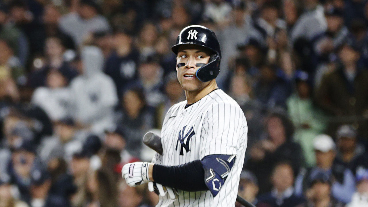 NEW YORK, NEW YORK - SEPTEMBER 30: Aaron Judge #99 of the New York Yankees looks on at bat during the eighth inning against the Baltimore Orioles at Yankee Stadium on September 30, 2022 in the Bronx borough of New York City.