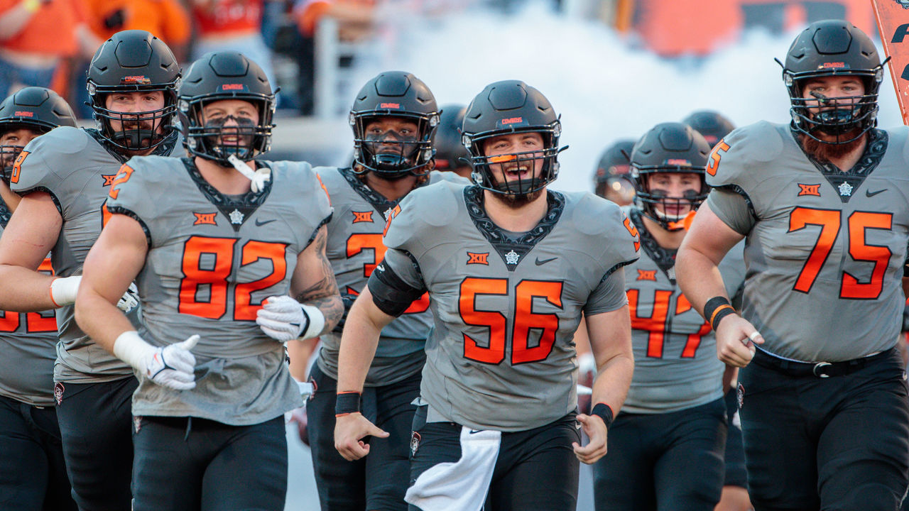 STILLWATER, OK - SEPTEMBER 17: Oklahoma State Cowboys take the field prior to the game against the Arkansas-Pine Bluff Golden Lions on September 17th, 2022 at Boone Pickens Stadium in Stillwater, Oklahoma.