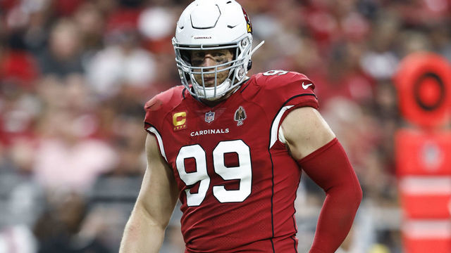 GLENDALE, ARIZONA - SEPTEMBER 25: J.J. Watt #99 of the Arizona Cardinals looks on during an NFL football game between the Arizona Cardinals and the Los Angeles Rams at State Farm Stadium on September 25, 2022 in Glendale, Arizona. The Los Angeles Rams won 20-12.
