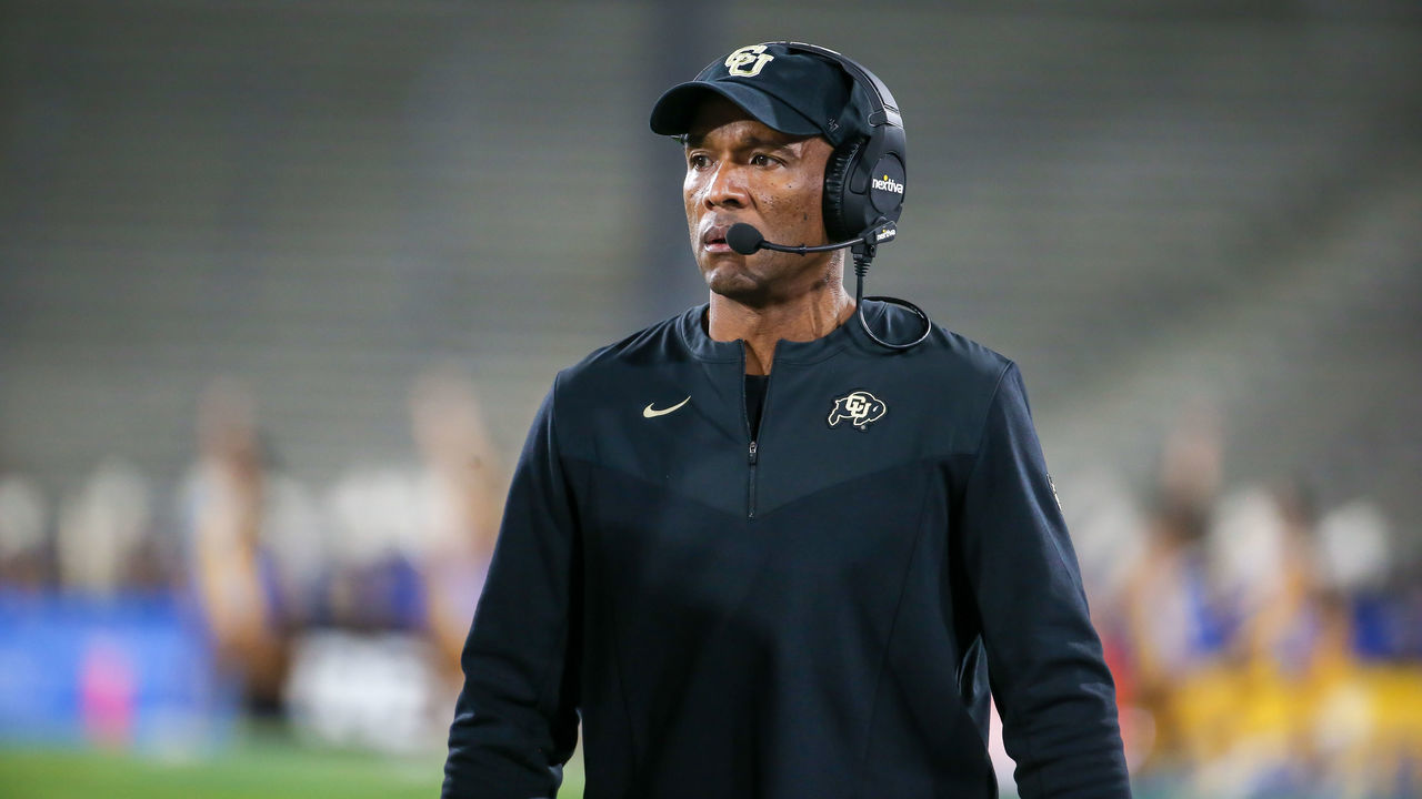 PASADENA, CA - NOVEMBER 13: Colorado Buffaloes head coach Karl Dorrell during the college football game between the Colorado Buffaloes and the UCLA Bruins on November 13, 2021, at the Rose Bowl in Pasadena, CA.