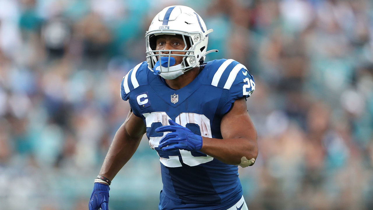 JACKSONVILLE, FLORIDA - SEPTEMBER 18: Jonathan Taylor #28 of the Indianapolis Colts in action during the second half against the Jacksonville Jaguars at TIAA Bank Field on September 18, 2022 in Jacksonville, Florida.