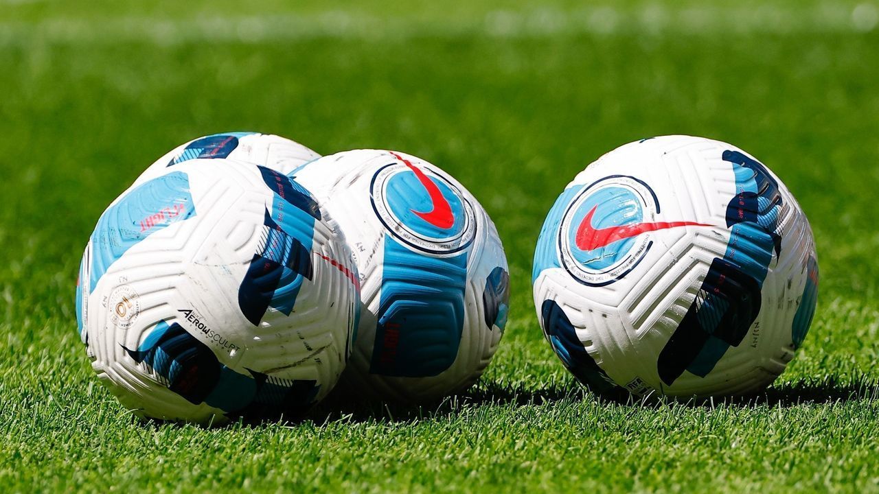 HARRISON, NJ - JUNE 19: A general view of Nike game balls on the field prior to the first half of the NWSL soccer game between NJ/NY Gotham FC and San Diego Wave FC on June 19, 2022 at Red Bull Arena in HArrison, NJ.