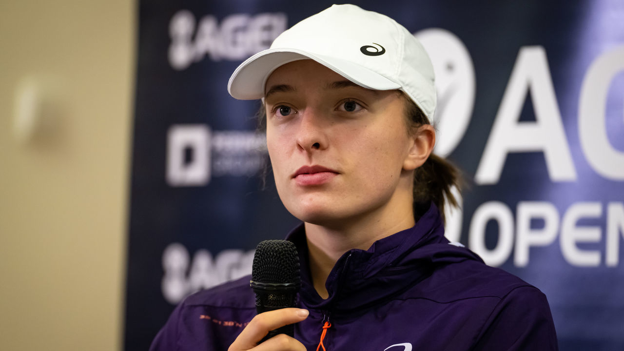 OSTRAVA, CZECH REPUBLIC - OCTOBER 02: Iga Swiatek of Poland talks to the media ahead of the Agel Open at Ostravar Arena on October 02, 2022 in Ostrava, Czech Republic