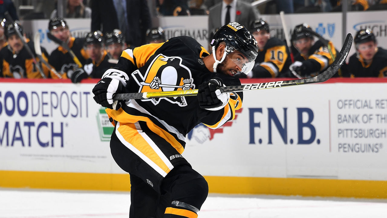 PITTSBURGH, PA - NOVEMBER 6: Pierre-Olivier Joseph #73 of the Pittsburgh Penguins skates against the Minnesota Wild at PPG PAINTS Arena on November 6, 2021 in Pittsburgh, Pennsylvania.