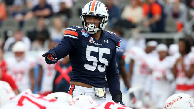 BIRMINGHAM, AL - DECEMBER 28: Auburn Tigers defensive end Eku Leota (55) during the TicketSmarter Birmingham Bowl between the Houston Cougars and the Auburn Tigers on December 28, 2021 at Protective Stadium in Birmingham, Alabama.