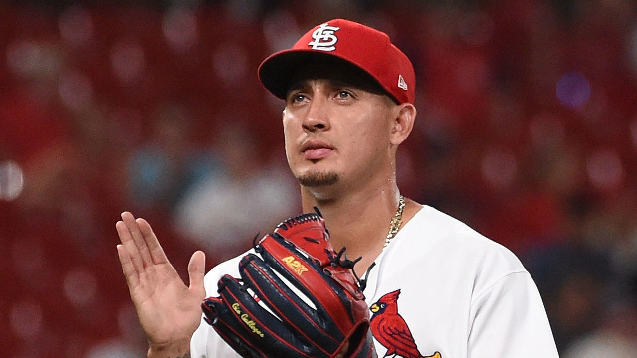 ST LOUIS, MO - SEPTEMBER 07: Giovanny Gallegos #65 of the St. Louis Cardinals looks on against the Washington Nationals at Busch Stadium on September 7, 2022 in St Louis, Missouri.