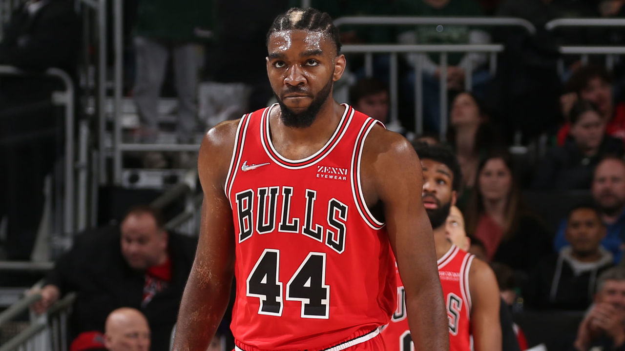 MILWAUKEE, WI - MARCH 22: Patrick Williams #44 of the Chicago Bulls looks on during the game against the Milwaukee Bucks on March 22, 2022 at the Fiserv Forum Center in Milwaukee, Wisconsin. Mandatory Copyright Notice: Copyright 2022 NBAE .