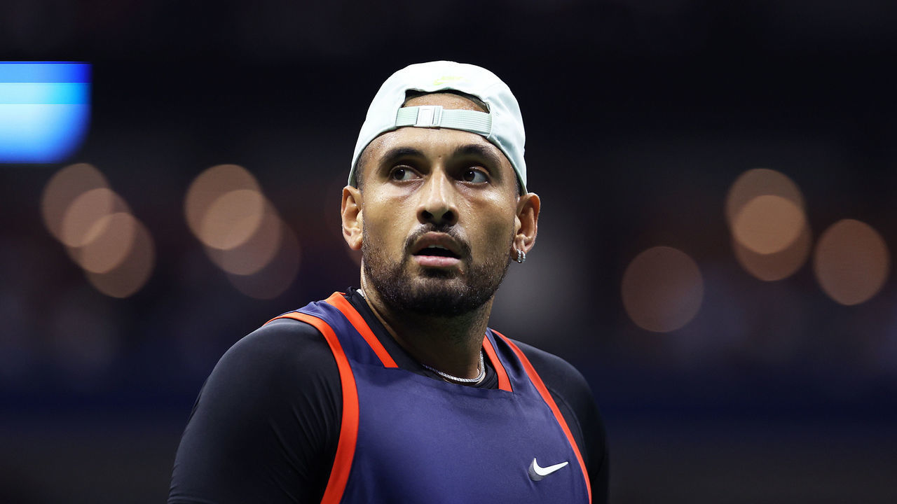 NEW YORK, NEW YORK - SEPTEMBER 06: Nick Kyrgios of looks on in his match with Karen Khachanov during their Men’s Singles Quarterfinal match on Day Nine of the 2022 US Open at USTA Billie Jean King National Tennis Center on September 06, 2022 in the Flushing neighborhood of the Queens borough of New York City.