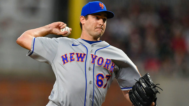 ATLANTA, GA August 18: New York relief pitcher Seth Lugo (67) throws a pitch during the MLB game between the New York Mets and the Atlanta Braves on August 18th, 2022 at Truist Park in Atlanta, GA.