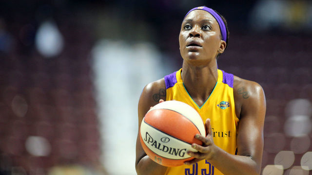 UNCASVILLE, CONNECTICUT- May 2: Tiffany Jackson-Jones #33 of the Los Angeles Sparks in action during the Los Angeles Sparks Vs New York Liberty, WNBA pre season game at Mohegan Sun Arena on May 2, 2017 in Uncasville, Connecticut.