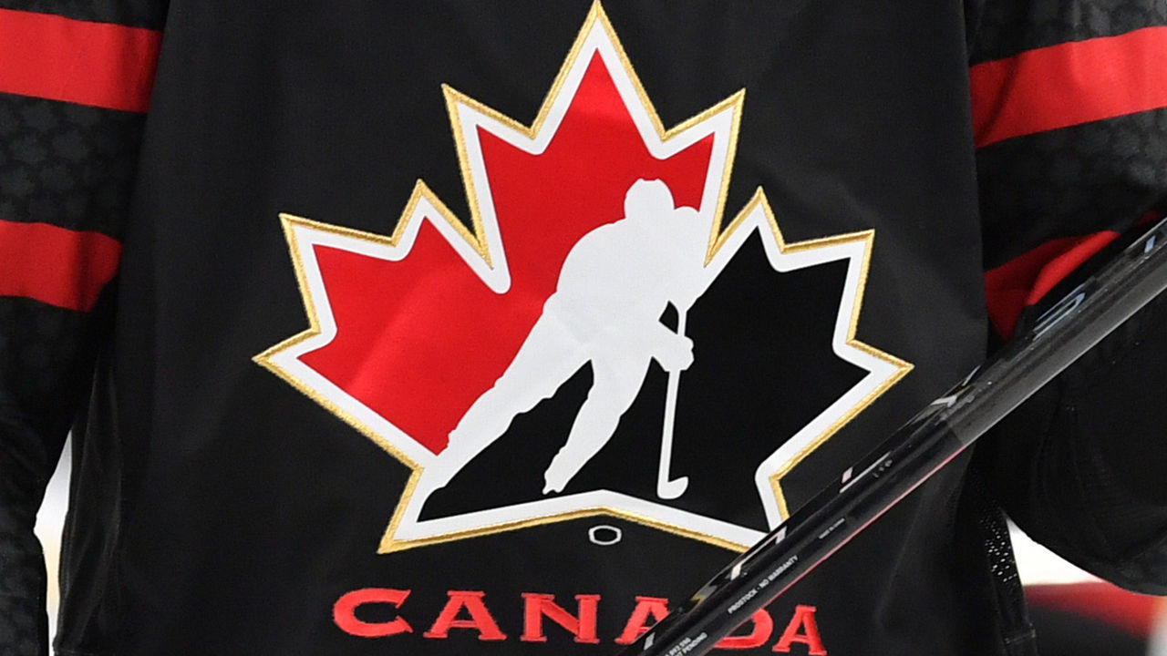 EDMONTON, AB - AUGUST 17: A generic photo of the Team Canada logo prior to the game against Switzerland in the IIHF World Junior Championship on August 17, 2022 at Rogers Place in Edmonton, Alberta, Canada