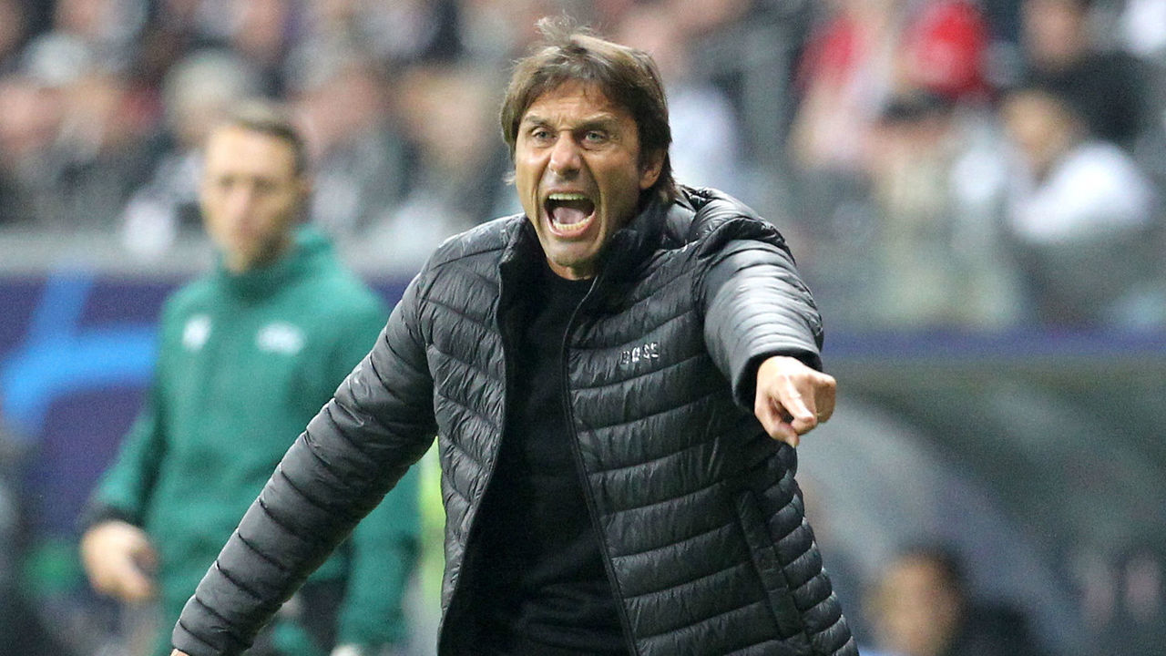 Tottenham Hotspur's Italian head coach Antonio Conte reacts from the sidelines during the UEFA Champions League Group D football match Eintracht Frankfurt v Tottenham Hotspur in Frankfurt, western Germany, on October 4, 2022.