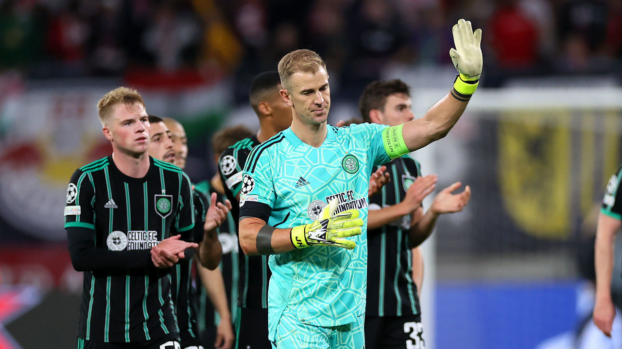 LEIPZIG, GERMANY - OCTOBER 05: Joe Hart of Celtic acknowledges the fans after their sides defeat during the UEFA Champions League group F match between RB Leipzig and Celtic FC at Red Bull Arena on October 05, 2022 in Leipzig, Germany.