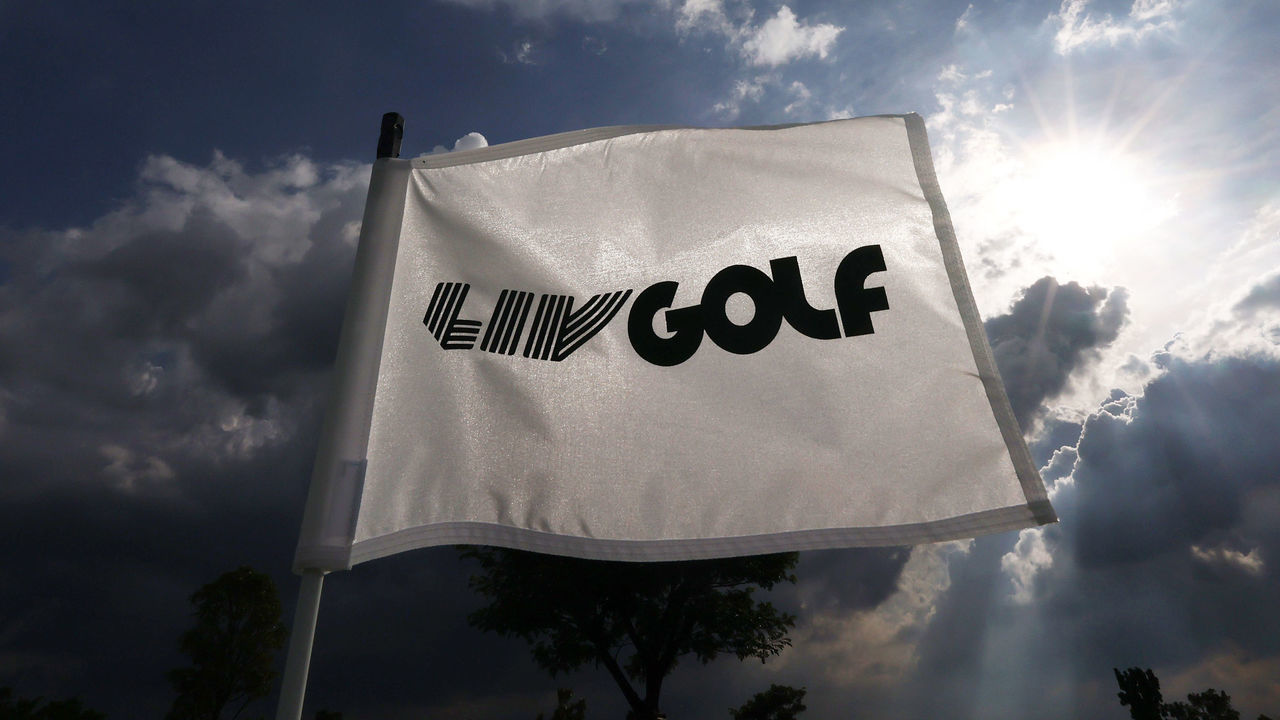 PATHUM THANI, THAILAND - OCTOBER 06: A LIV Golf flag blows in the breeze during the pro-am prior to the LIV Golf Invitational - Bangkok at Stonehill Golf Course on October 06, 2022 in Pathum Thani, Thailand.