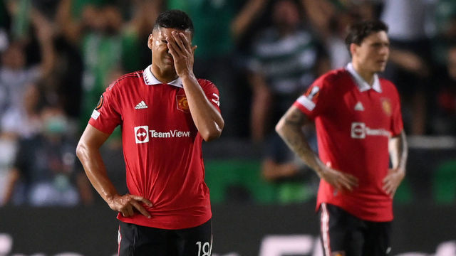 NICOSIA, CYPRUS - OCTOBER 06: Casemiro of Manchester United reacts after Omonia Nicosia scored their sides first goal during the UEFA Europa League group E match between Omonia Nikosia and Manchester United at GSP Stadium on October 06, 2022 in Nicosia, Cyprus.