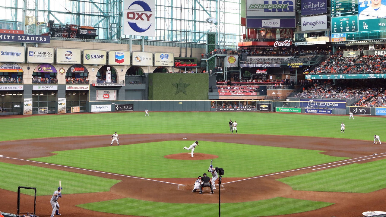 HOUSTON, TX - MAY 26: The Houston Astros use the defensive shift during the game between the Los Angeles Dodgers and the Houston Astros at Minute Maid Park on Wednesday, May 26, 2021 in Houston, Texas.