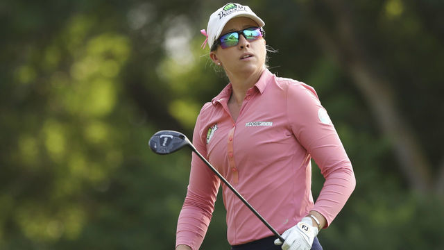 SOMIS, CALIFORNIA - OCTOBER 06: Jodi Ewart Shadoff of England plays her shot on the seventh tee during the first round of the LPGA MEDIHEAL Championship at The Saticoy Club on October 06, 2022 in Somis, California.