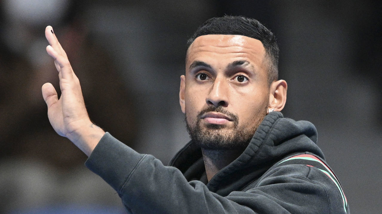 Nick Kyrgios of Australia announces his withdrawal due to an injury before the men's singles quarter final match with Taylor Fritz of the US at the Japan Open tennis tournament in Tokyo on October 7, 2022.