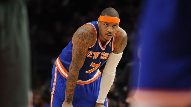 NEW YORK, NEW YORK - FEBRUARY 24: Carmelo Anthony of the New York Knicks at Madison Square Garden on February 24, 2011 in New York City.