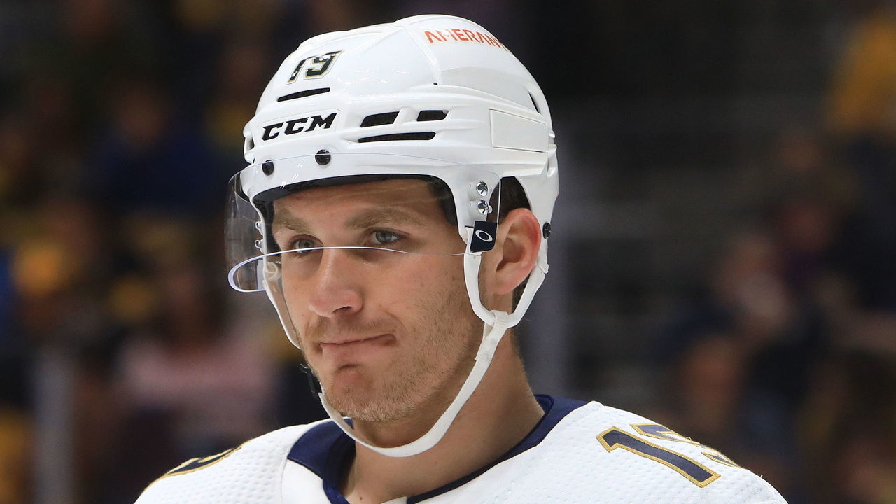 NASHVILLE, TN - SEPTEMBER 26: Florida Panthers left wing Matthew Tkachuk (19) is shown during the second preseason game between the Nashville Predators and Florida Panthers, held on September 26, 2022, at Bridgestone Arena in Nashville, Tennessee.