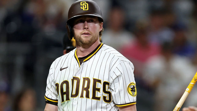 SAN DIEGO, CALIFORNIA - SEPTEMBER 28: Jake Cronenworth #9 of the San Diego Padres looks on after striking out during the ninth inning of a game against the Los Angeles Dodgers at PETCO Park on September 28, 2022 in San Diego, California.