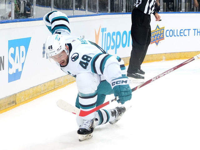 PRAGUE, CZECH REPUBLIC - OCTOBER 07: Tomas Hertl #48 of the San Jose Sharks celebrates his first period goal against the Nashville Predators in the 2022 NHL Global Series Challenge Czech Republic game at O2 Arena on October 07, 2022 in Prague, Czech Republic.