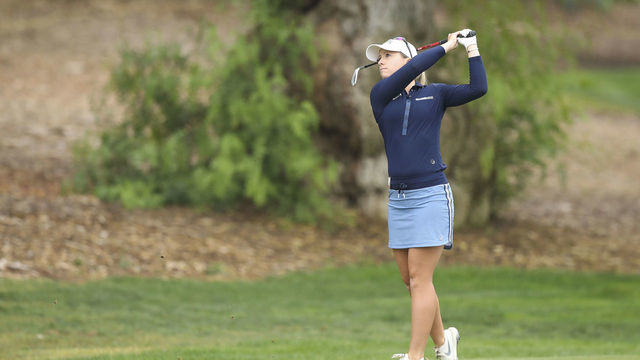 SOMIS, CALIFORNIA - OCTOBER 07: Jodi Ewart Shadoff of England plays a second shot on the fifth hole during the second round of the LPGA MEDIHEAL Championship at The Saticoy Club on October 07, 2022 in Somis, California.