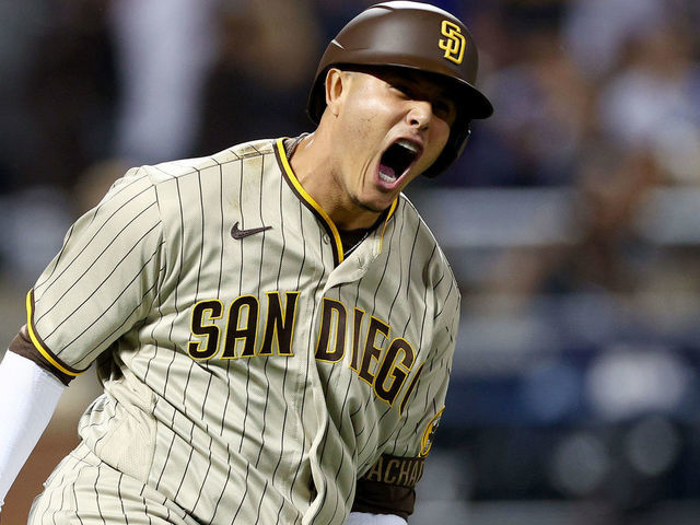 NEW YORK, NEW YORK - OCTOBER 07: Manny Machado #13 of the San Diego Padres celebrates his solo home run in the fifth inning against the New York Mets during game one of the NL Wild Card Series at Citi Field on October 07, 2022 in the Flushing neighborhood of the Queens borough of New York City.