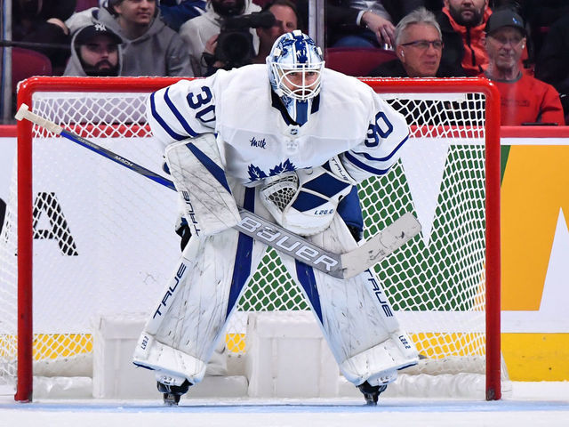 MONTREAL, CANADA - OCTOBER 03: Matt Murray #30 of the Toronto Maple Leafs tends net against the Montreal Canadiens during the third period in a preseason game at Centre Bell on October 3, 2022 in Montreal, Quebec, Canada. The Toronto Maple Leafs defeated the Montreal Canadiens 5-1.