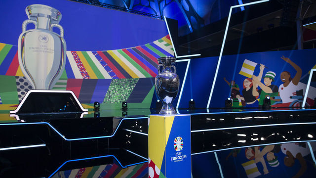 FRANKFURT, GERMANY - OCTOBER 09: The UEFA EURO Trophy is seen ahead of the UEFA EURO 2024 qualifying round draw in Frankfurt, Germany on October 09, 2022.
