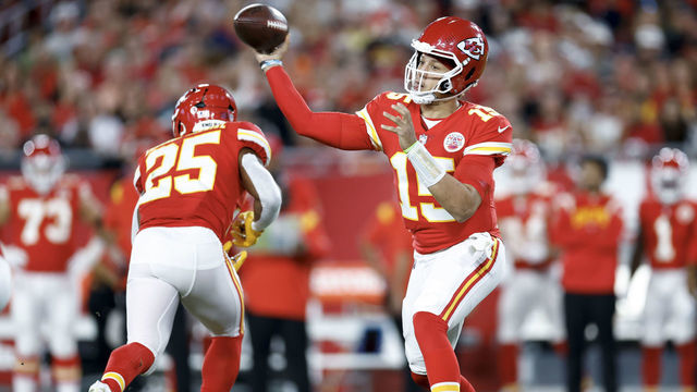 TAMPA, FLORIDA - OCTOBER 02: Patrick Mahomes #15 of the Kansas City Chiefs looks to pass against the Tampa Bay Buccaneers during the first quarter at Raymond James Stadium on October 02, 2022 in Tampa, Florida.