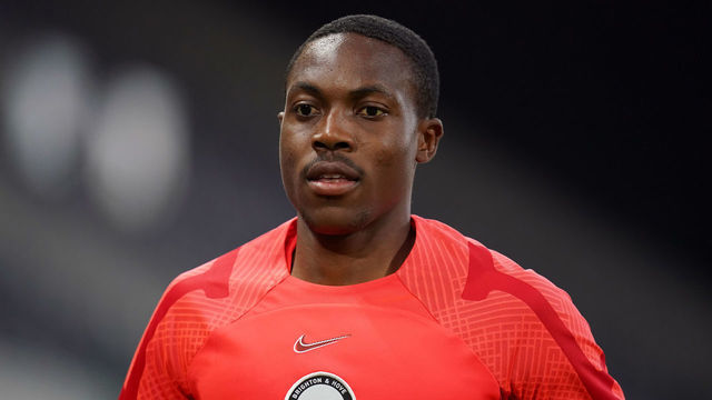 Brighton and Hove Albion's Enock Mwepu warms up before the Premier League match at Craven Cottage, London. Picture date: Tuesday August 30, 2022.