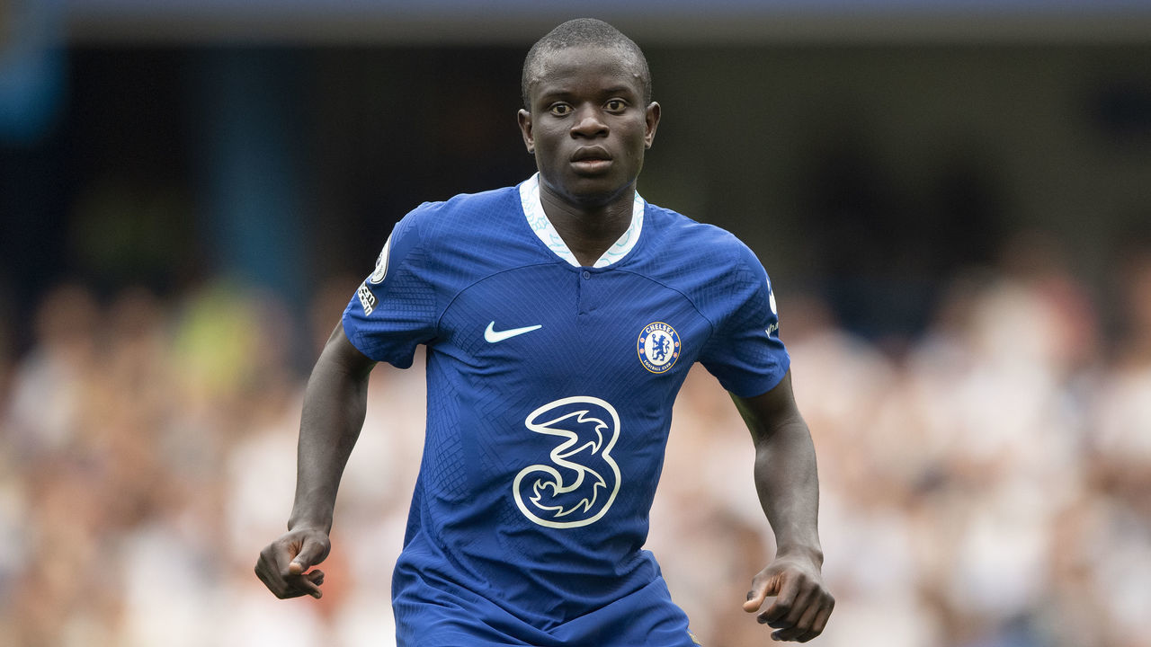 LONDON, ENGLAND - AUGUST 14: N'Golo Kante of Chelsea during the Premier League match between Chelsea FC and Tottenham Hotspur at Stamford Bridge on August 14, 2022 in London, England.