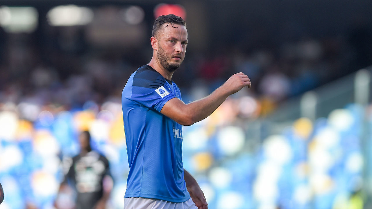 Amir Rrahmani of SSC Napoli during the Serie A match between SSC Napoli and Spezia Calcio at Stadio Diego Armando Maradona Naples Italy on 10 September 2022.