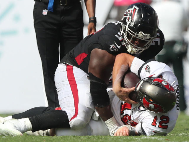 Atlanta Falcons defensive tackle Grady Jarrett (97) sacks New