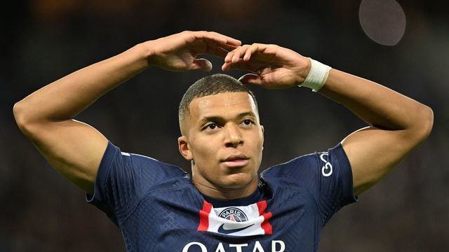 PARIS, FRANCE - OCTOBER 11: Kylian Mbappe of Paris Saint - Germain (PSG) celebrates after scoring during the UEFA Champions League soccer match between Paris Saint-Germain and Benfica at Parc des Princes stadium in Paris, France on October 11, 2022.