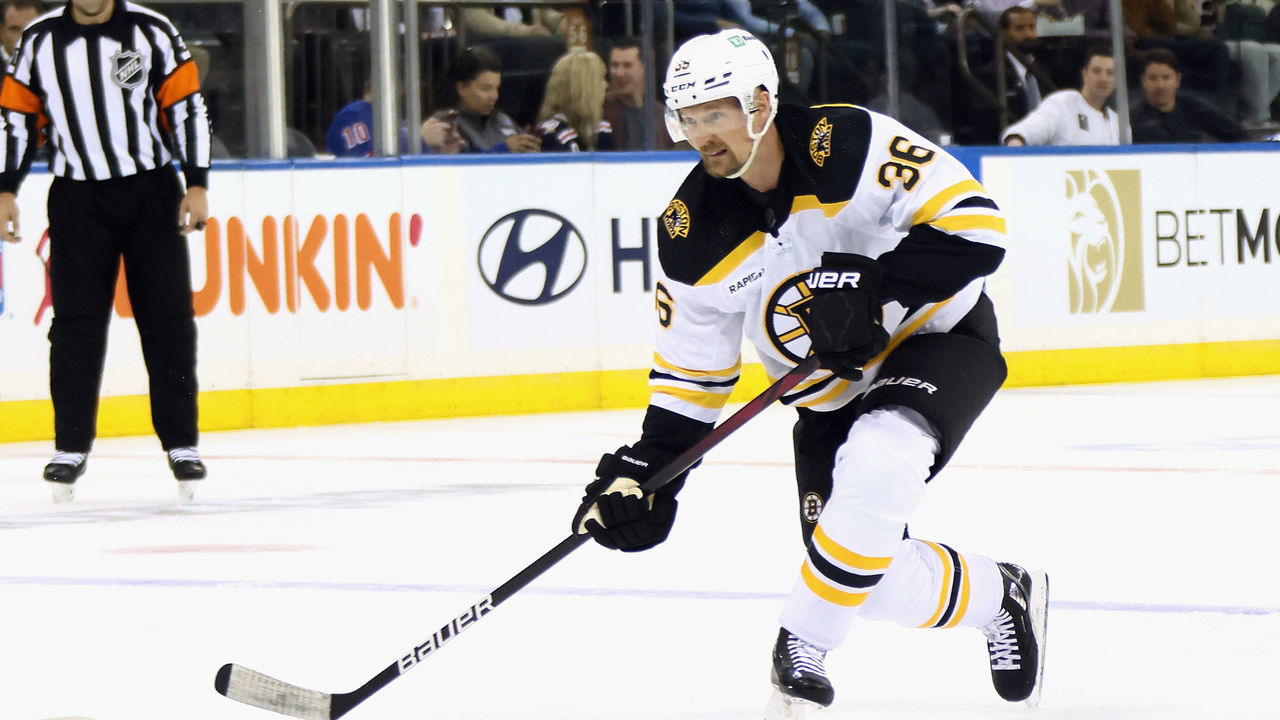 NEW YORK, NEW YORK - OCTOBER 05: Anton Stralman #36 of the Boston Bruins skates against the New York Rangers at Madison Square Garden on October 05, 2022 in New York City. The Bruins defeated the Rangers 5-4.